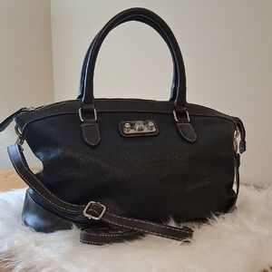 London Fog Blackbrown/Brown Satchel Crossbody Handbag